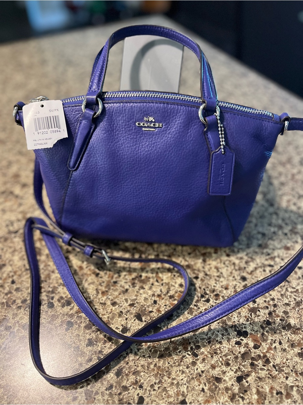 Coach Vibrant Purple Pebble Leather Mini Crossbody Satchel